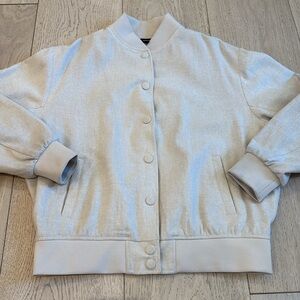 Express Luxe Lounge Twill Oversized Bomber Jacket in Oatmeal Heather Size Small